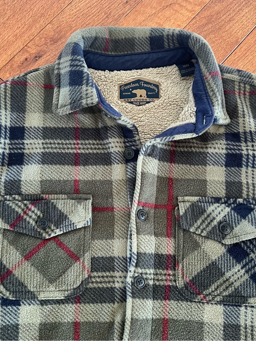 Freedom Foundry Sherpa Lined Flannel Plaid Olive Green Shacket Size Medium - Picture 6 of 10